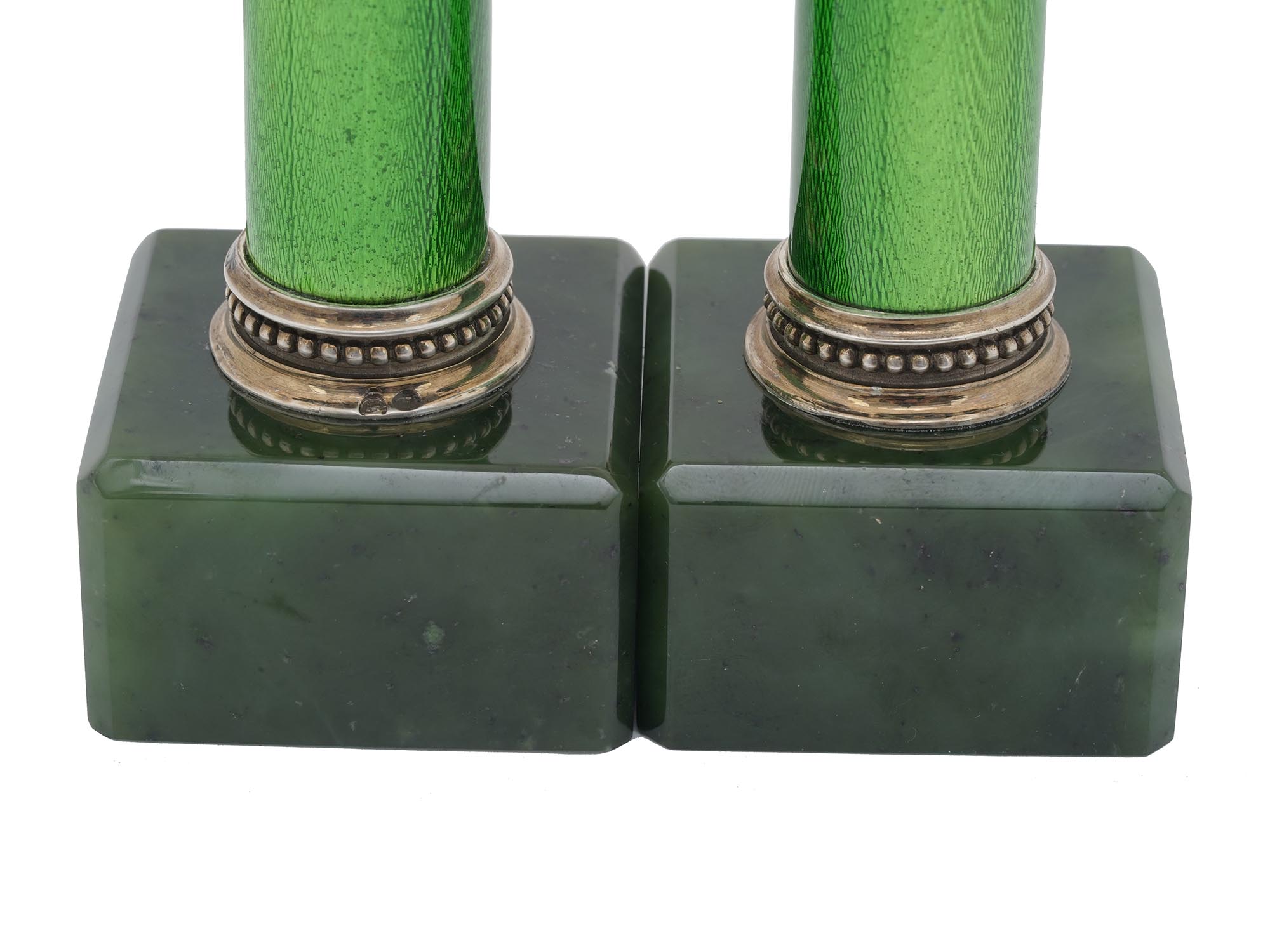 PAIR OF RUSSIAN SILVER AND NEPHRITE CANDLESTICKS PIC-5